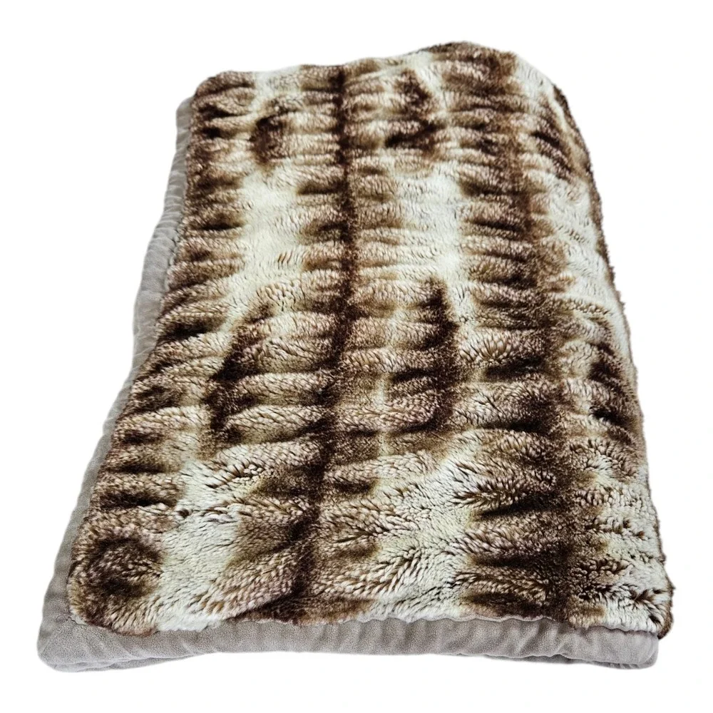 Pottery Barn Faux Fur Brown Ombre Throw Blanket Heavy Soft Plush 50